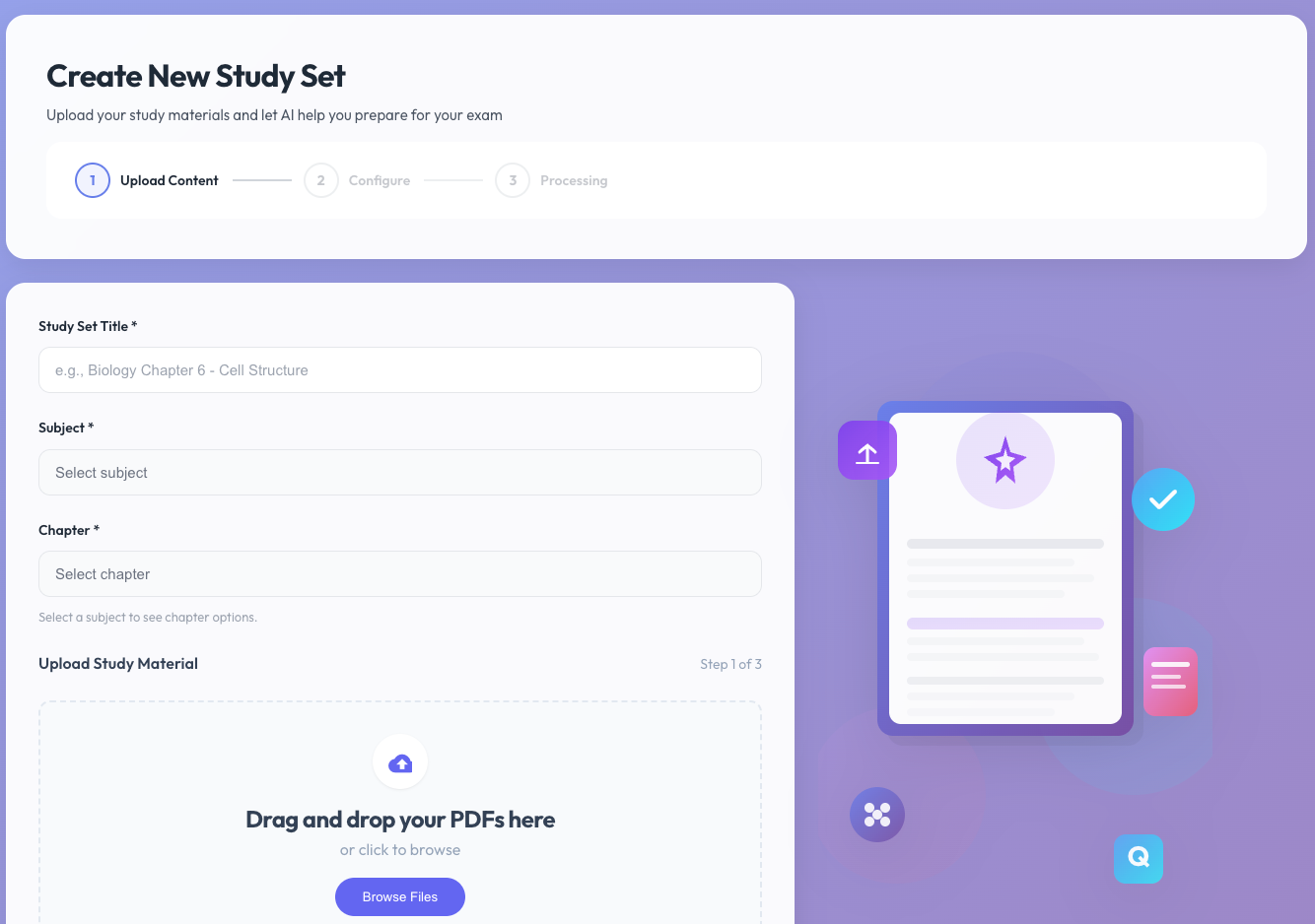New study set screen