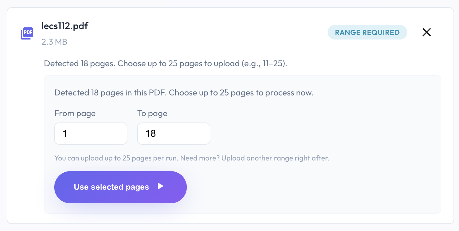 Page range selector